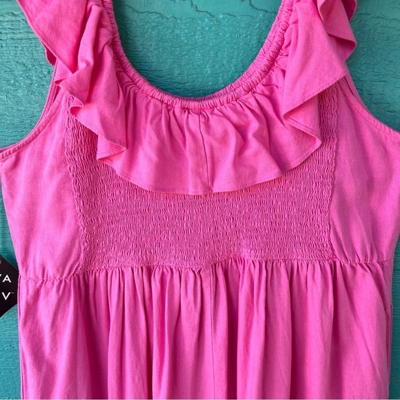 AVA & VIV PINK LINEN RUFFLE EMPIRE WAIST SLEEVELESS MIDI DRESS SIZE 2X PLUS - Picture 12 of 12